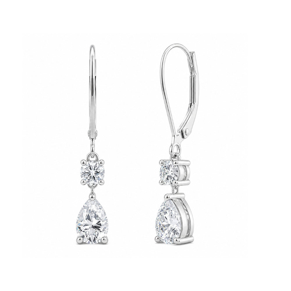 Pear & Round Cut Moissanite Drop Dangle Earrings For Women