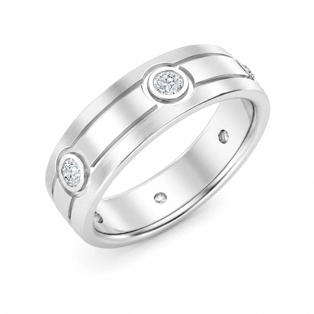 Round Cut Lab Grown Diamond Bezel Set Band For Birthday Gift