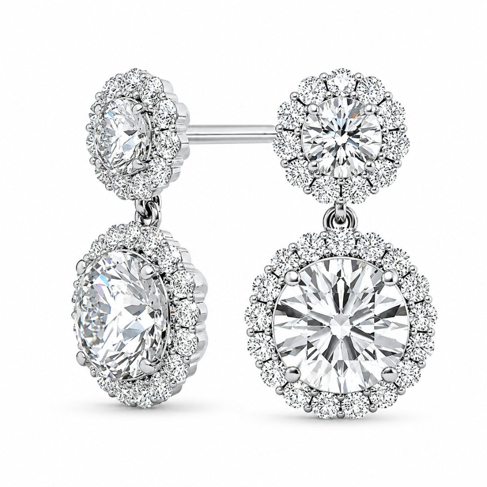 VVS1 Moissanite Round Cut Halo Style Drop Dangle Earrings