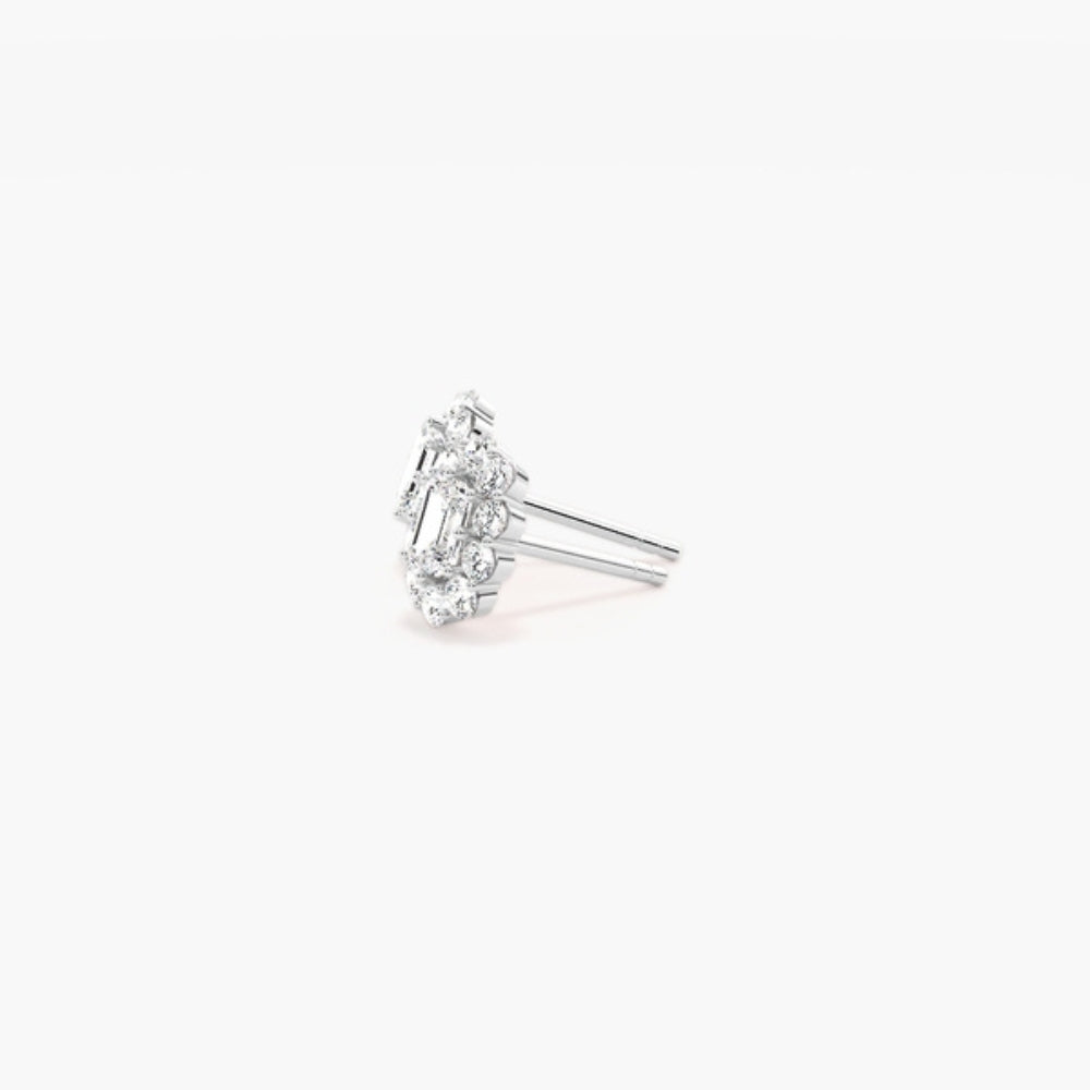 Emerald Cut Moissanite Halo Style Earring