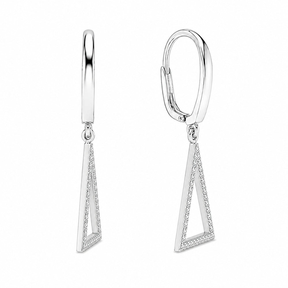 Round Cut Moissanite Triangle Style Drop Dangle Earrings