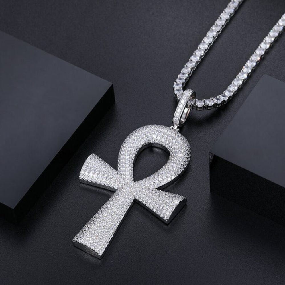 Lab Grown Diamond Round Cut Ankh Cross Hip Hop Pendant