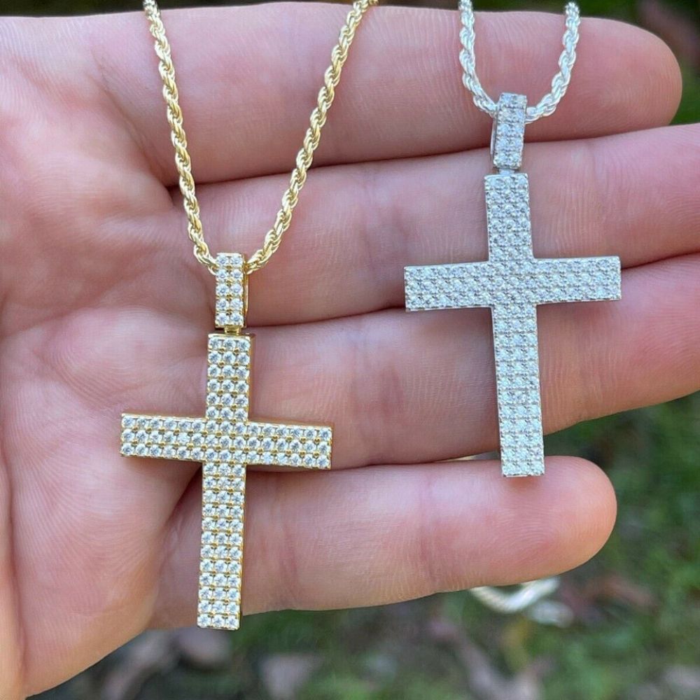 Cross Iced Out Moissanite Hip Hop Pendant For Men's