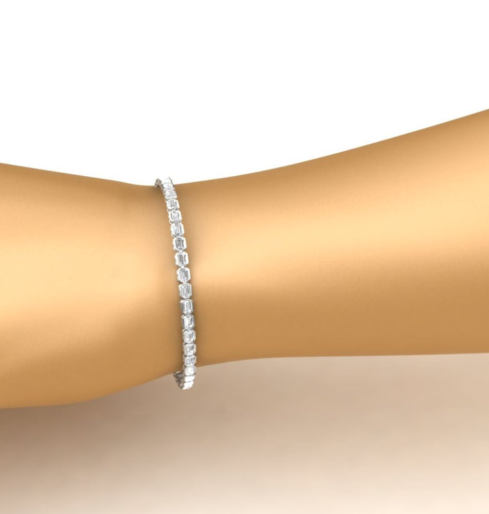 Emerald Cut Moissanite Bezel Set Tennis Bracelet