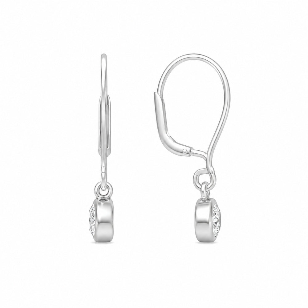 Solitaire Round Cut Moissanite Bezel Set Drop Dangle Earrings