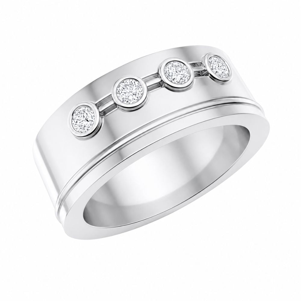 Round Cut Lab Grown Diamond Bezel Set Men's Wedding Band