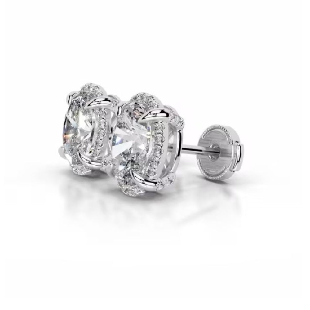 Oval Cut Moissanite Hidden Halo Stud Earring
