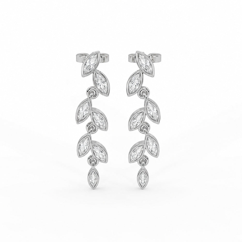 Marquise Cut Moissanite Bezel Set Leaf Style Drop Dangle Earrings