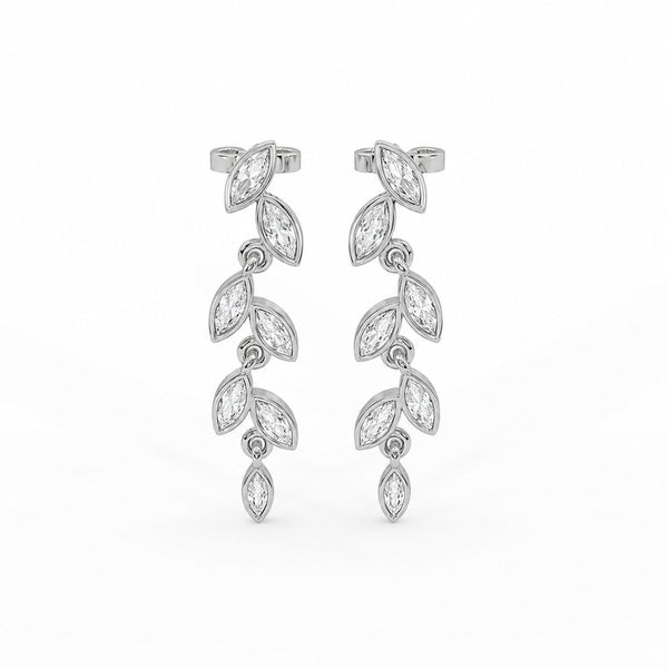 Marquise Cut Moissanite Bezel Set Leaf Style Drop Dangle Earrings