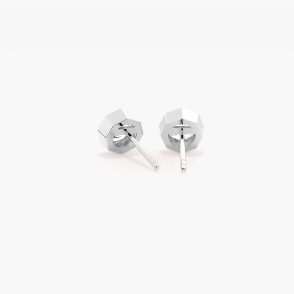 Round Cut Moissanite Bezel Set Stud Earring