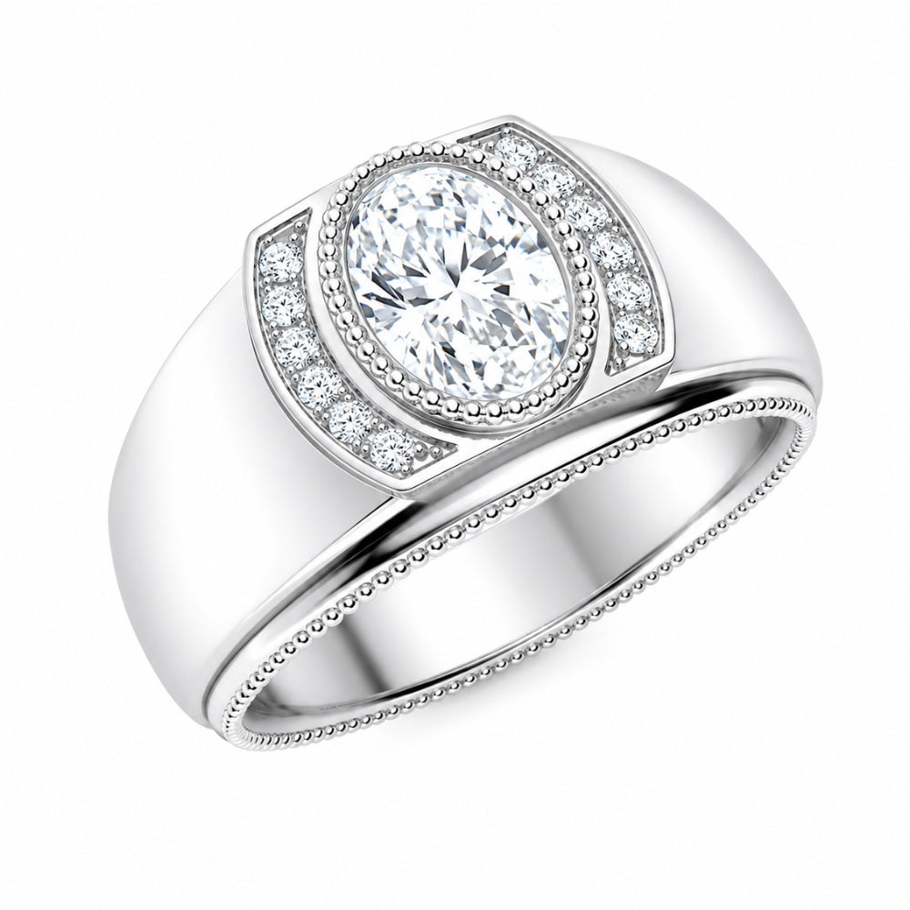 Oval Cut Filigree Style Lab Grown Diamond Men's Engagement Ring