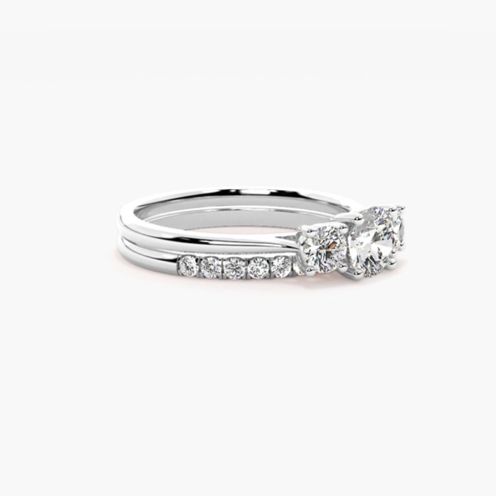 Round Cut Moissanite Three Stone Ring Set For Wedding