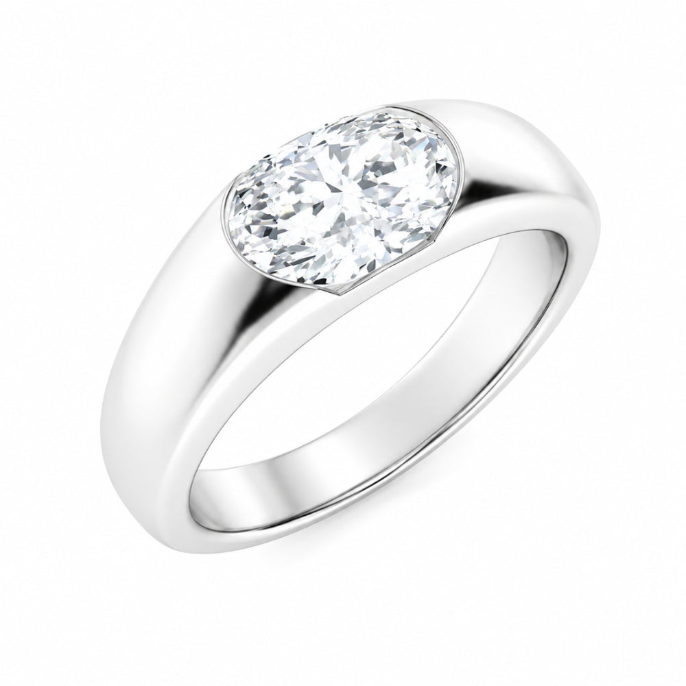 Oval Cut Lab Grown Diamond Solitaire Bezel Set Engagement Ring