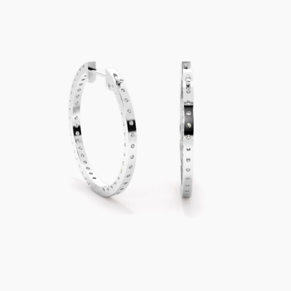 Round Cut Moissanite Pave Set Hoop Earrings For Women