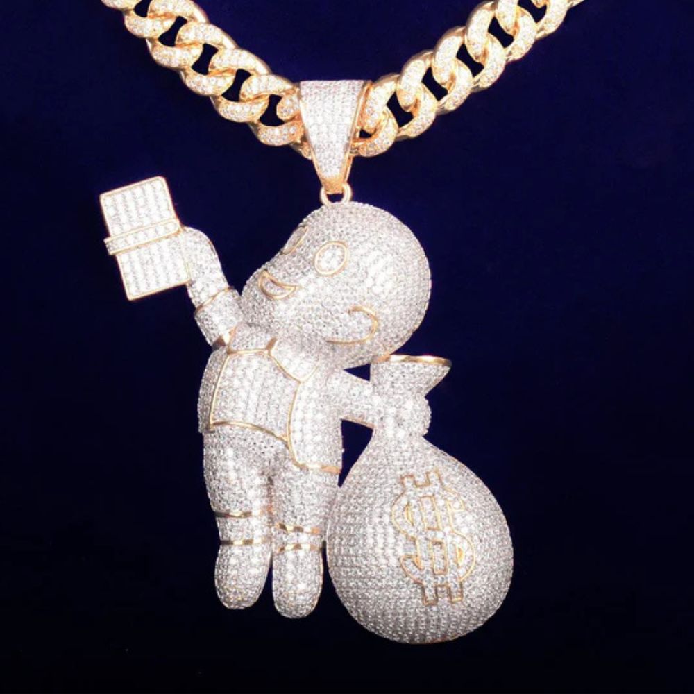 Round Cut Lab Grown Diamond Micro Pave Hip Hop Pendant