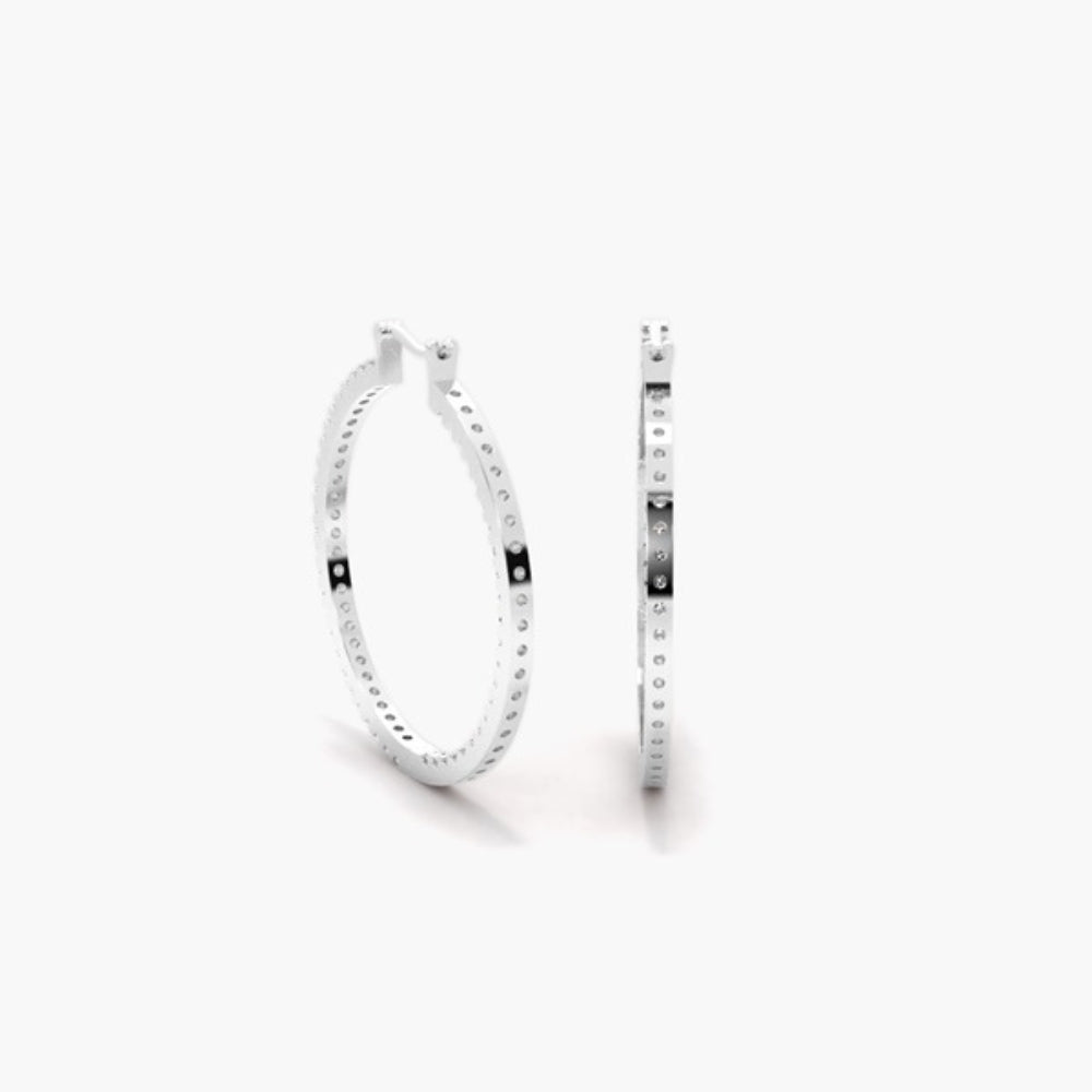 Classic Round Cut Pave Set Moissanite Hoop Earrings