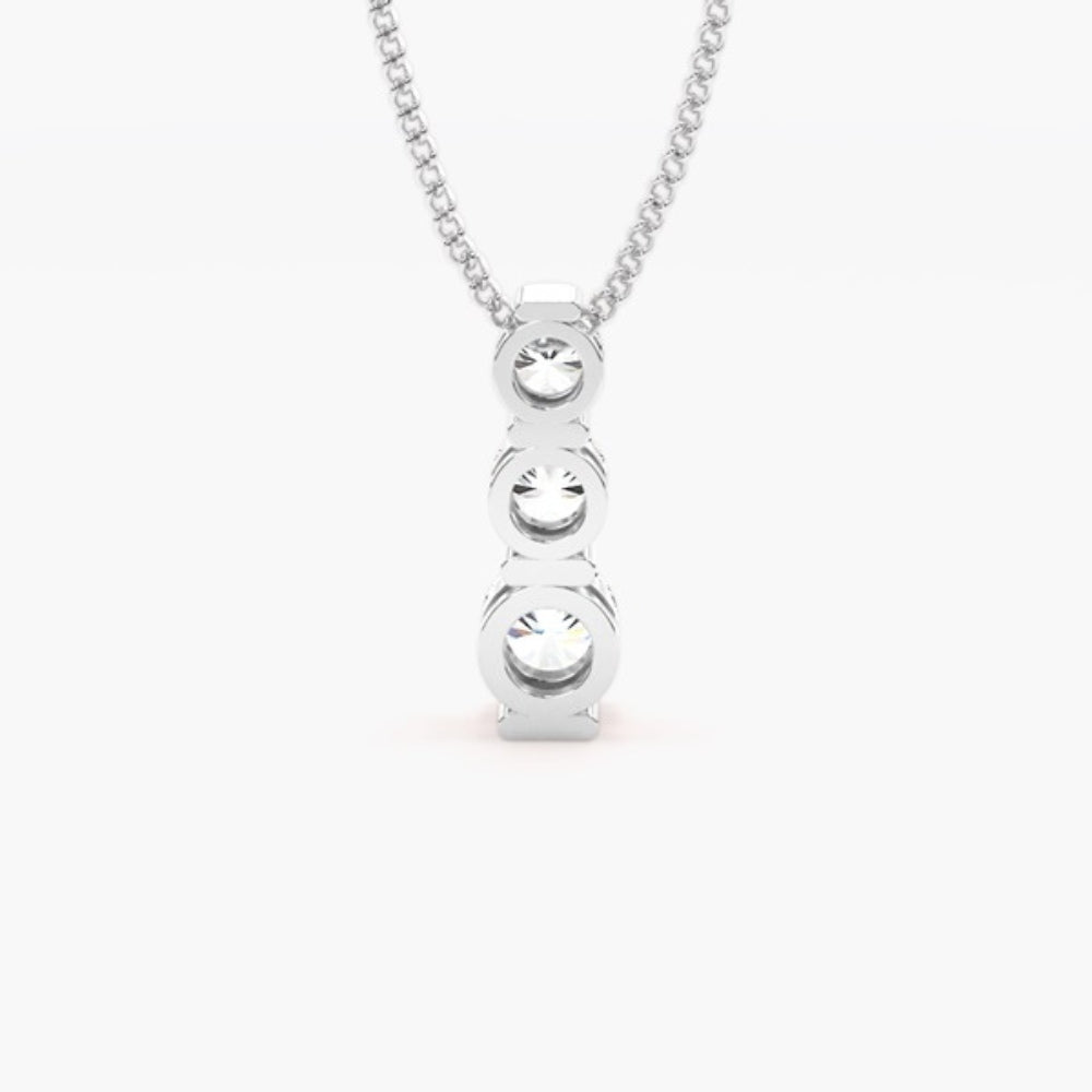 Round Cut Moissanite Three Stone Bar Set Pendant