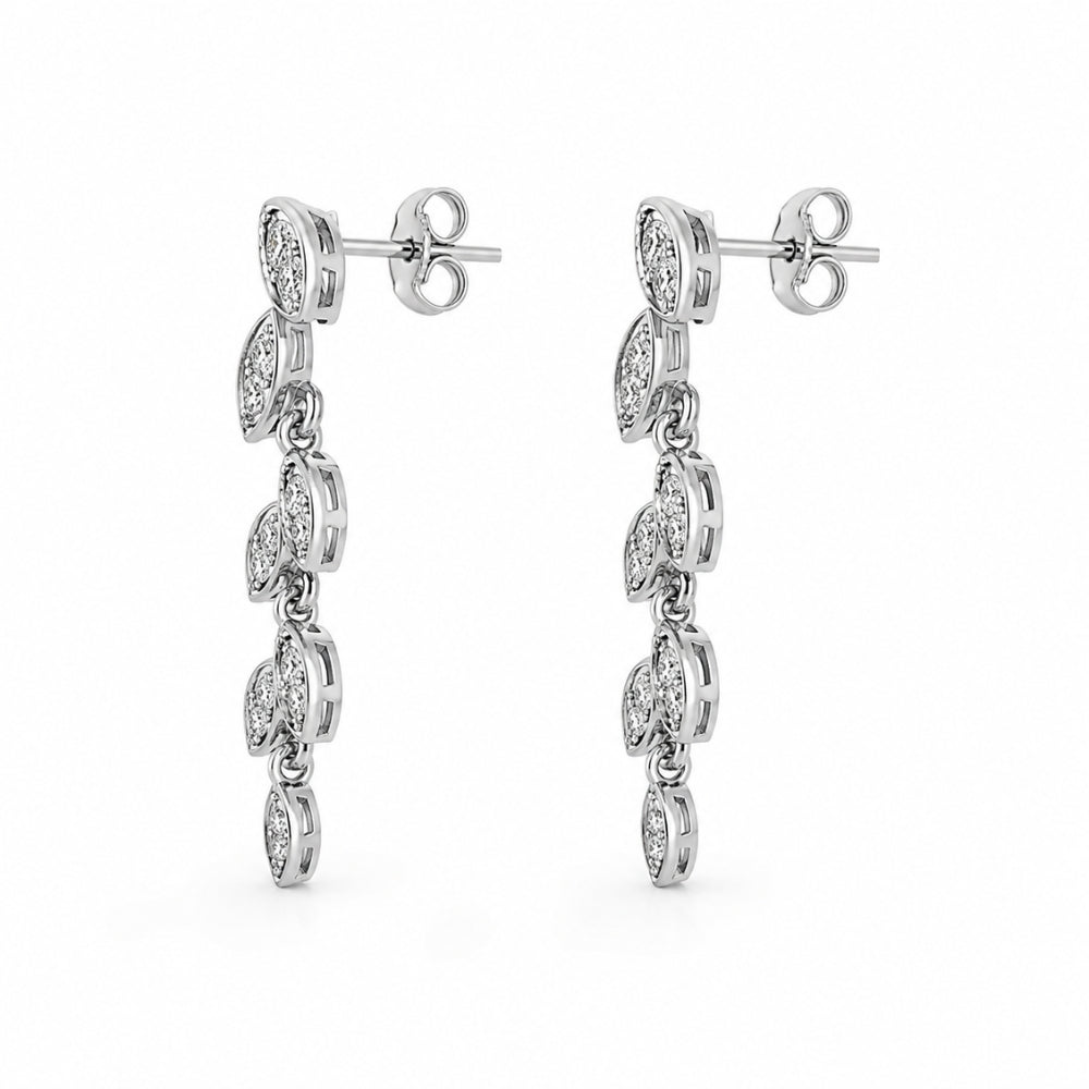 Round Cut Moissanite Leaf Style Drop Dangle Earrings
