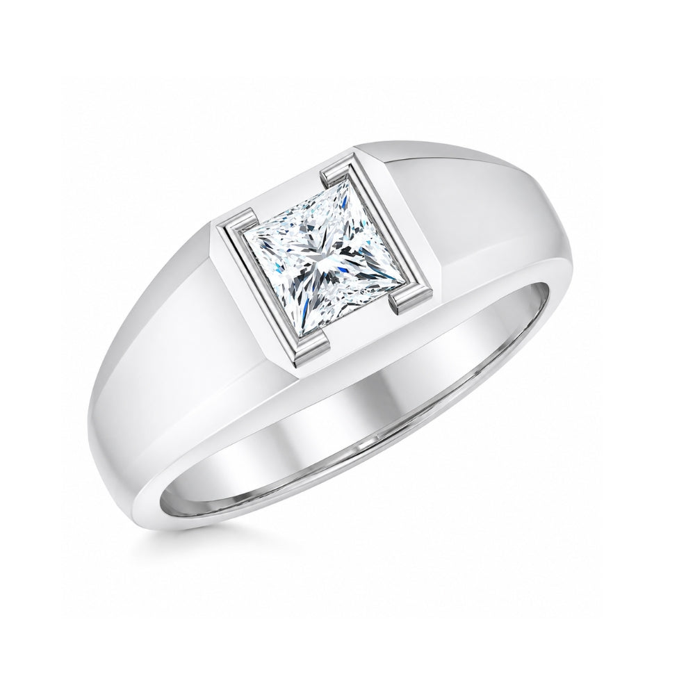 Princess Cut Lab Grown Diamond Half Bezel Set Solitaire Men's Ring