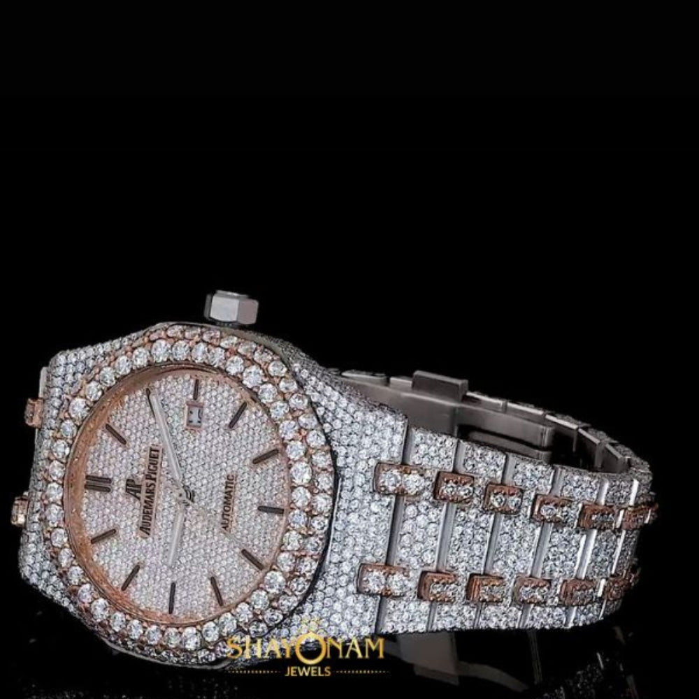 Dual Tone Moissanite  Diamond Iced Out Automatic Movement Luxury Watch For Men's