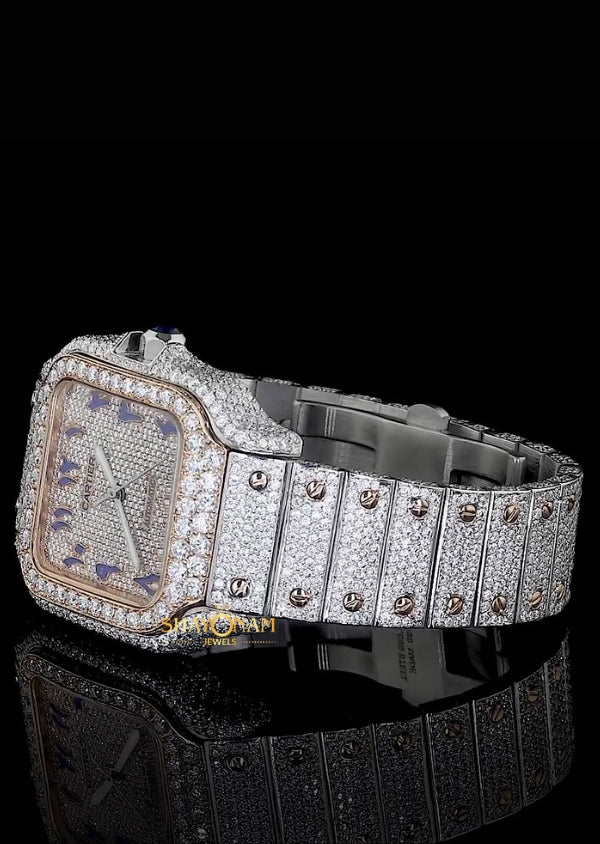 Iced Out Moissanite Diamond Dual Tone Hip Hop Wrist Watch Gift For Him