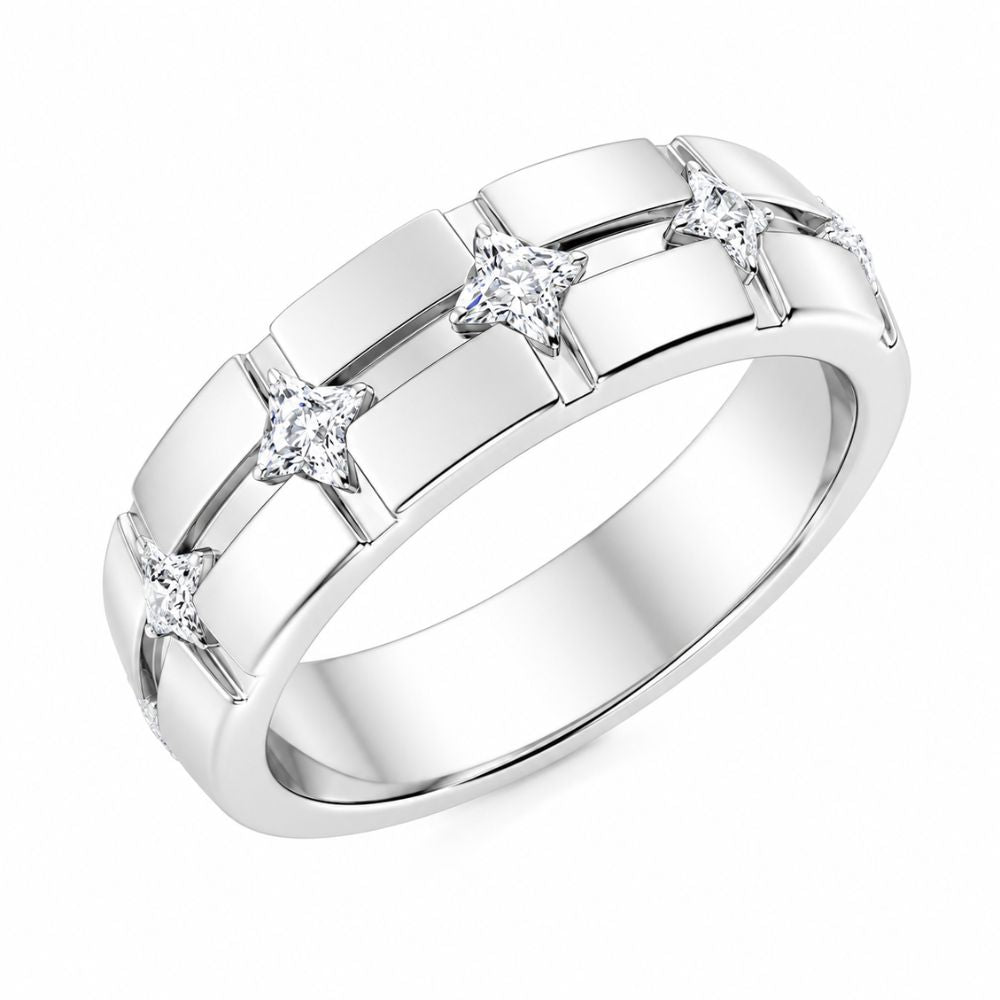 Princess Cut Lab Grown Diamond Bezel Set Wedding Band