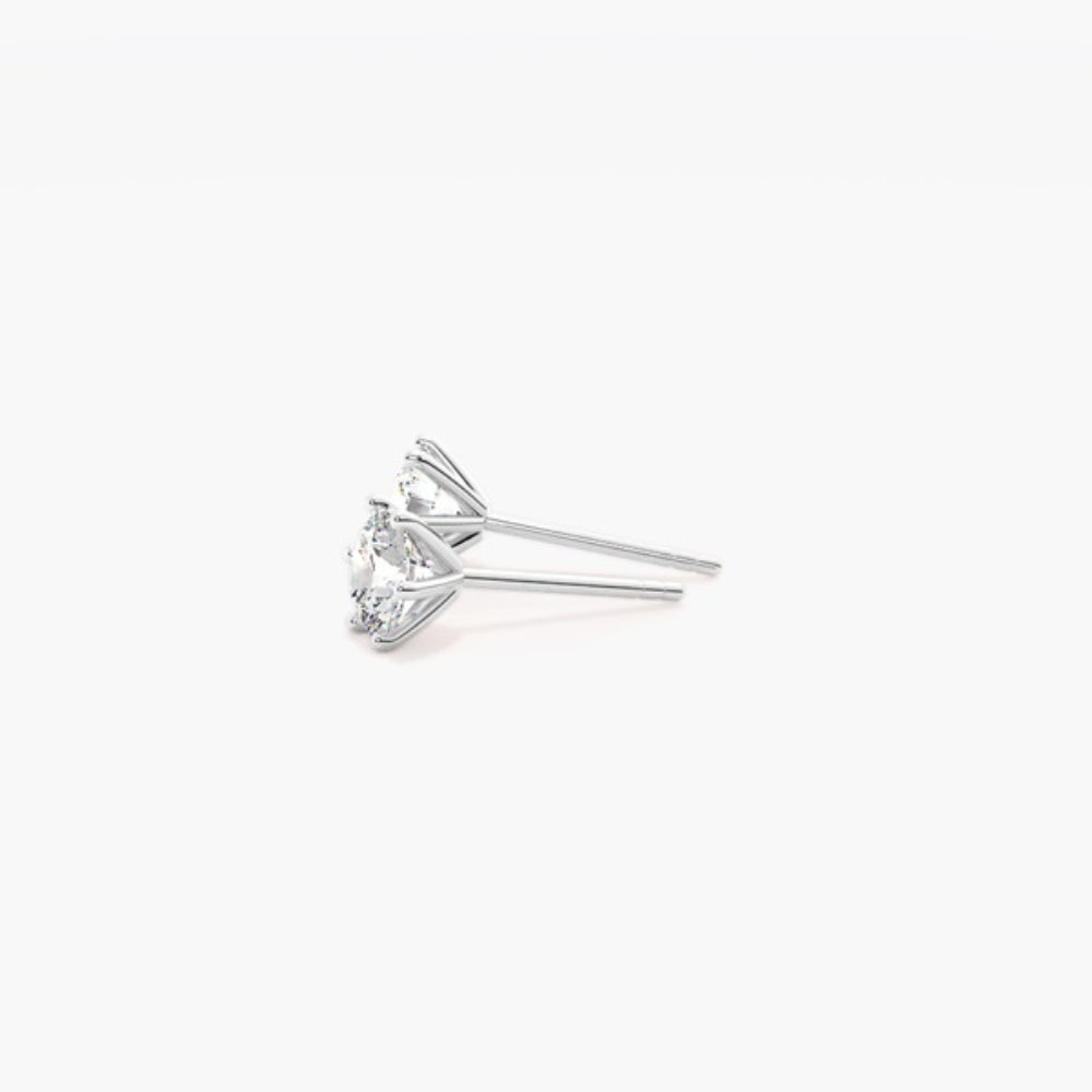Round Cut Moissanite Six Prong Solitaire Stud Earring