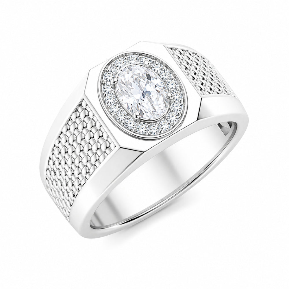 Lab Grown Diamond Oval Cut Halo Style Men's Ring For Birthday Gift