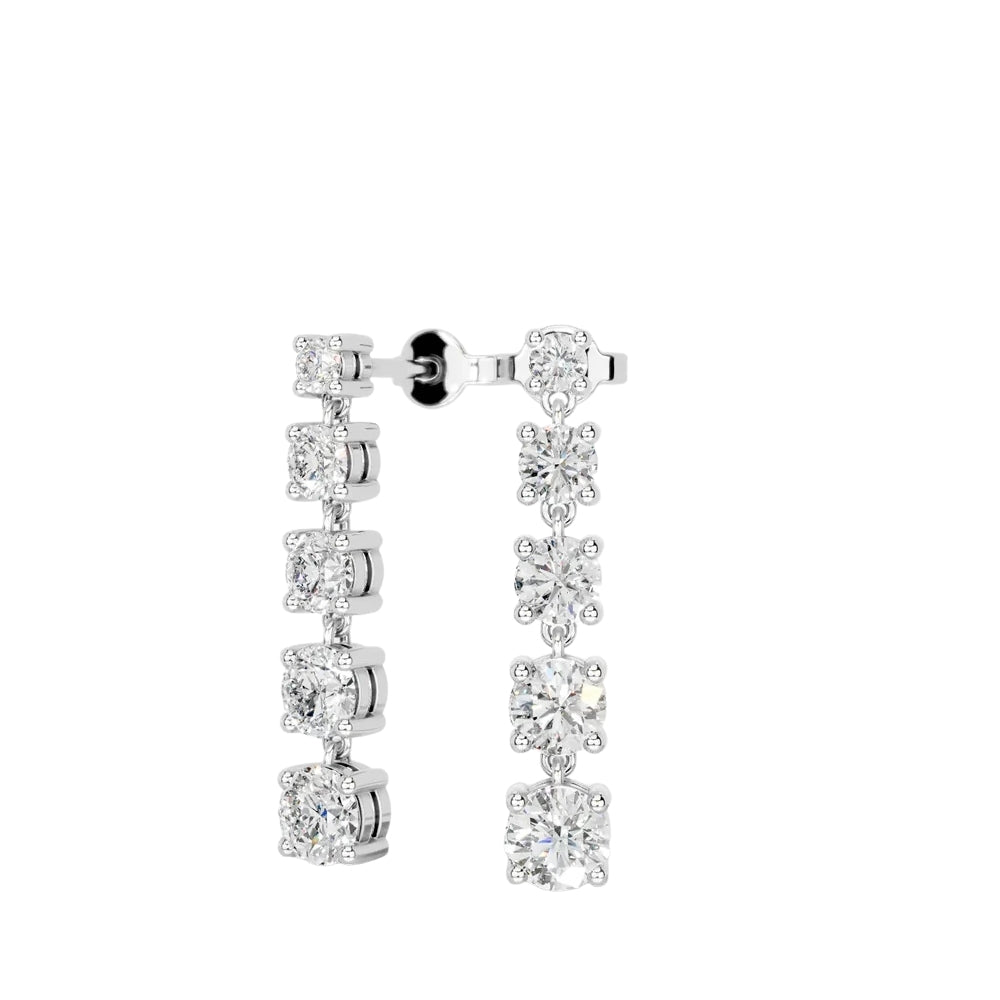 Round Cut Five Stone Moissanite Drop Dangle Earrings