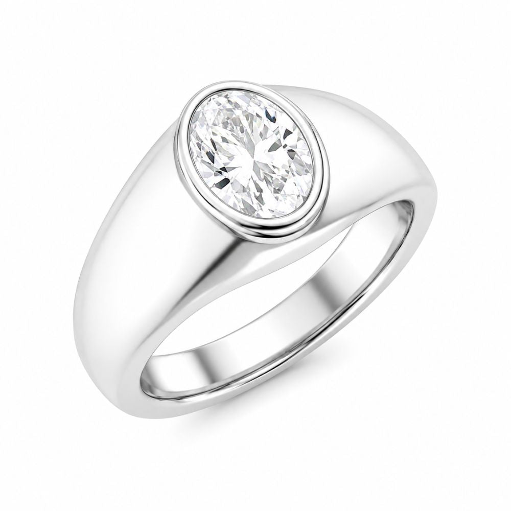 Oval Cut Lab Grown Diamond Solitaire Bezel Set Men's Ring