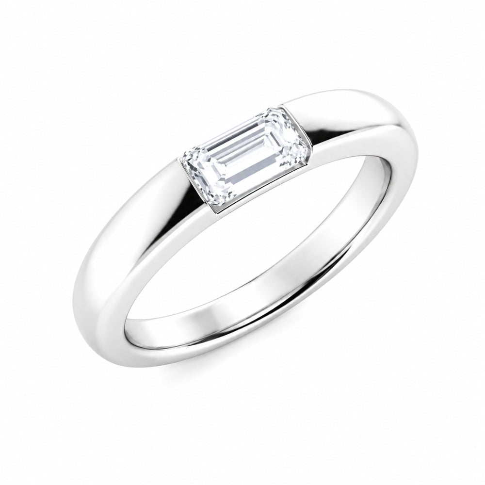 Emerald Bezel Set Lab Grown Diamond Solitaire Proposal Ring