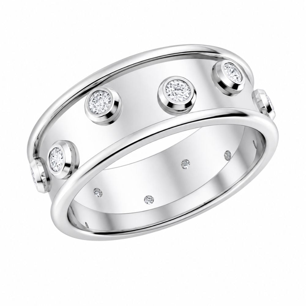 Round Cut Bezel Set Lab Grown Diamond Wedding Band