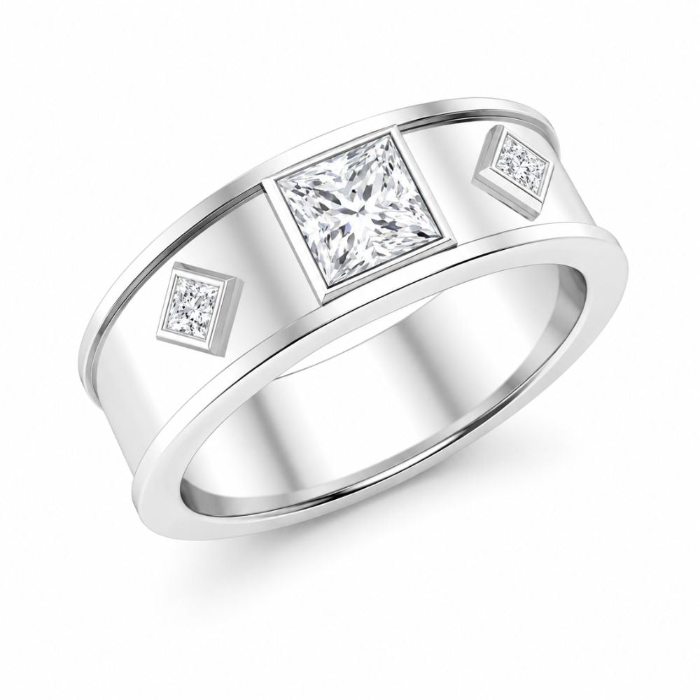 Princess Cut Lab Grown Diamond Bezel Set Wedding Band