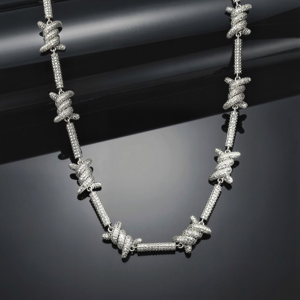 Barbed Wire Link Iced Out Moissanite Hip Hop Chain