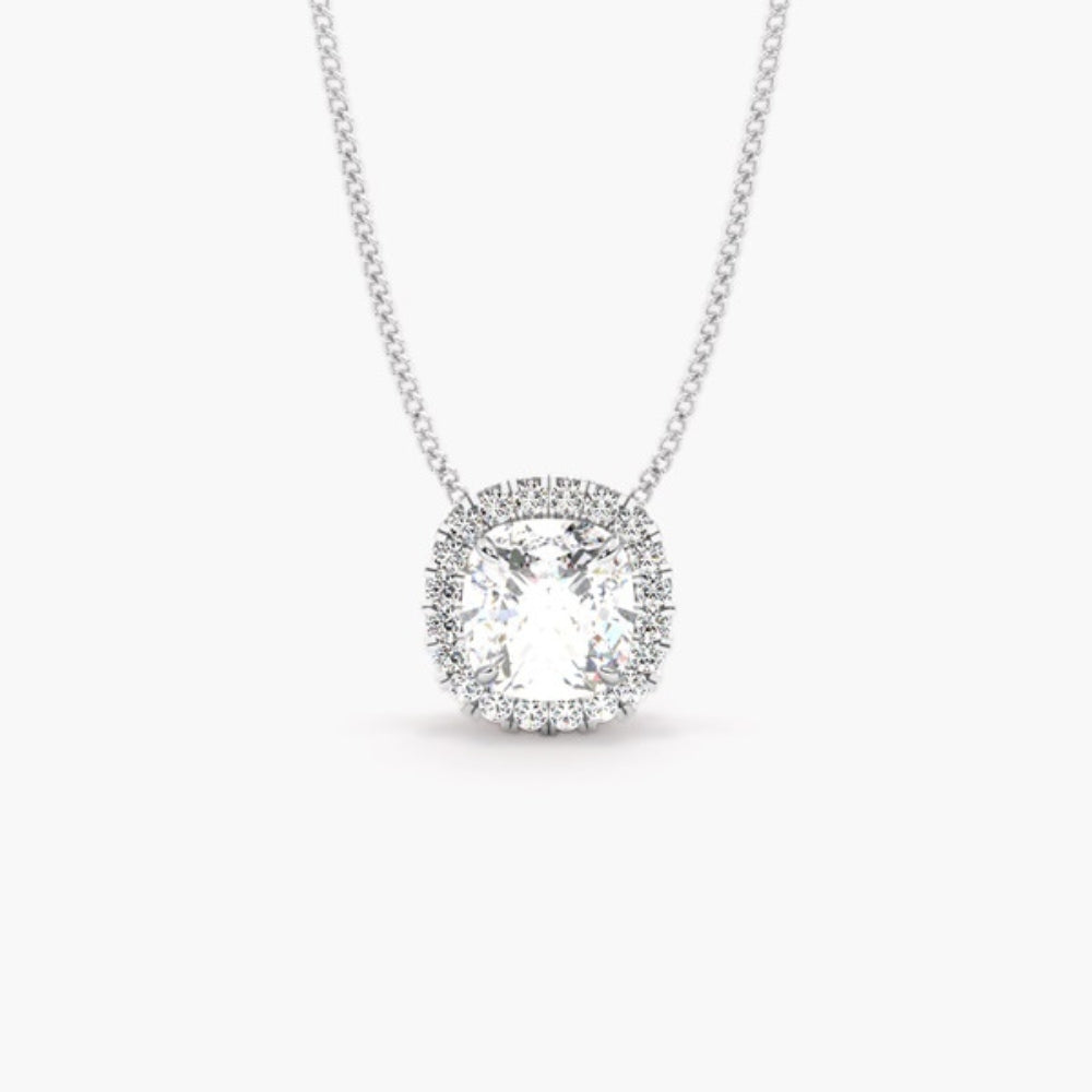 Cushion Cut Moissanite Halo Style Pendant