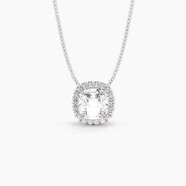 Cushion Cut Moissanite Halo Style Pendant