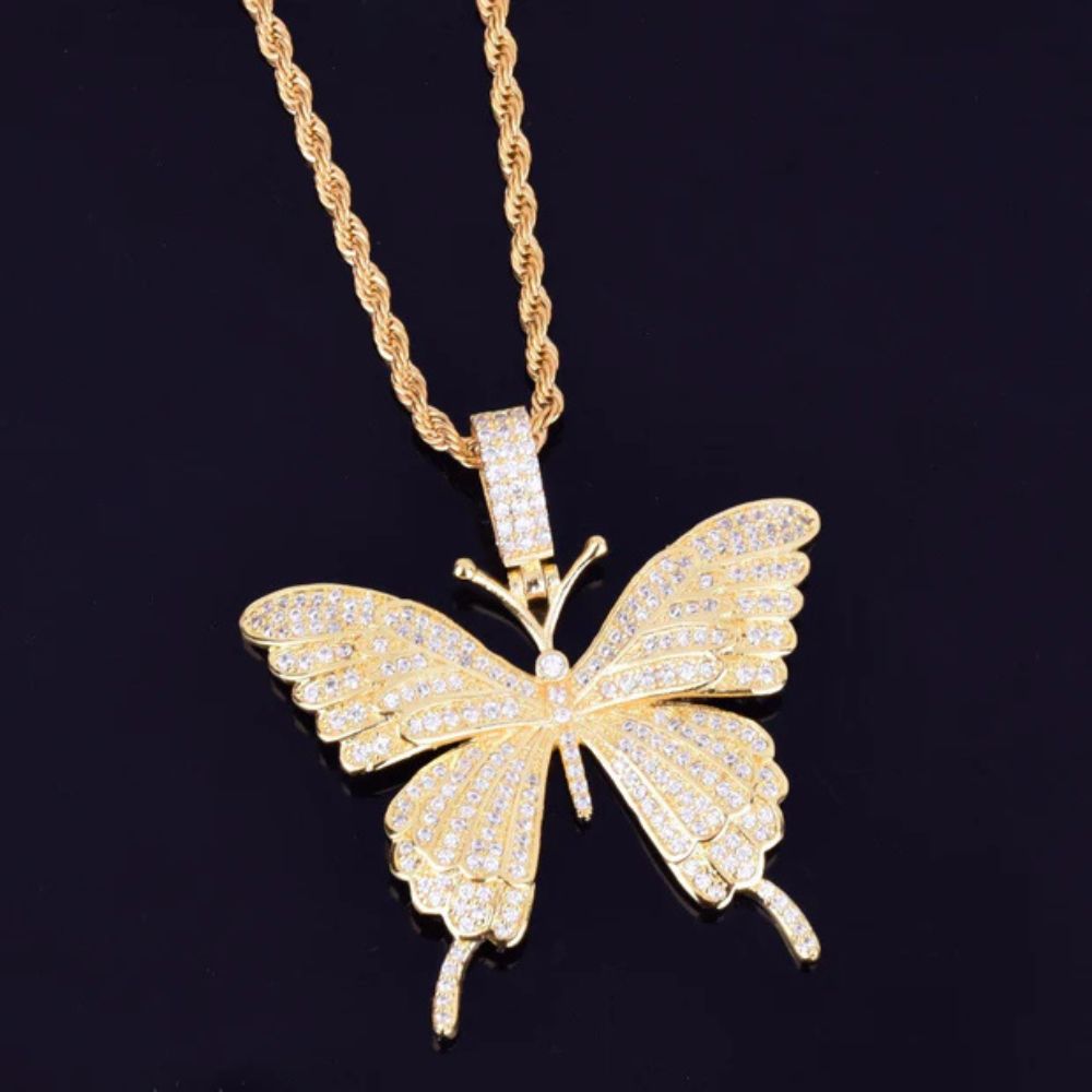 Round Cut Lab Grown Diamond Butterfly Pendant For Men