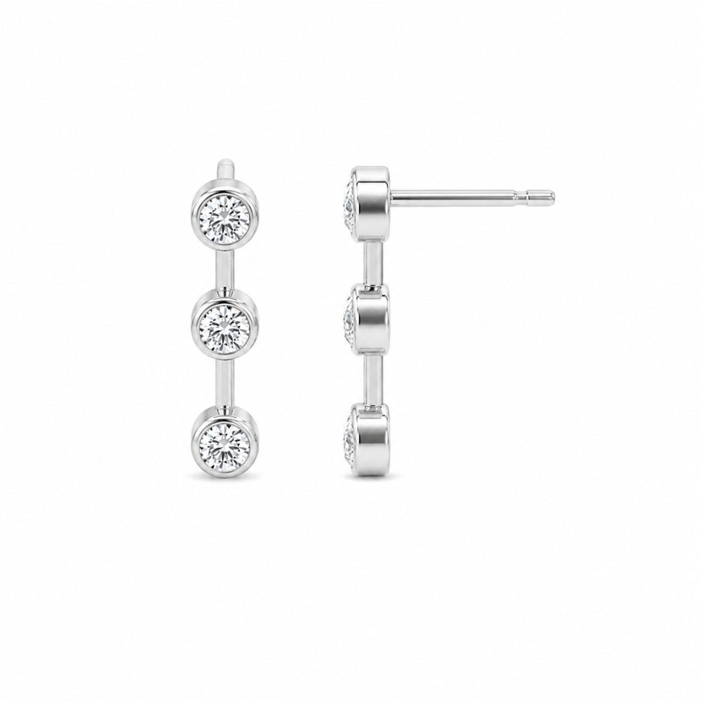 Colorless Moissanite Round Cut Bezel Set Drop Dangle Earrings