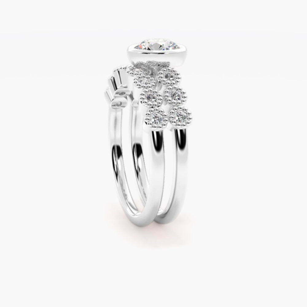 Round Cut Moissanite Filligree Style Wedding Ring Set