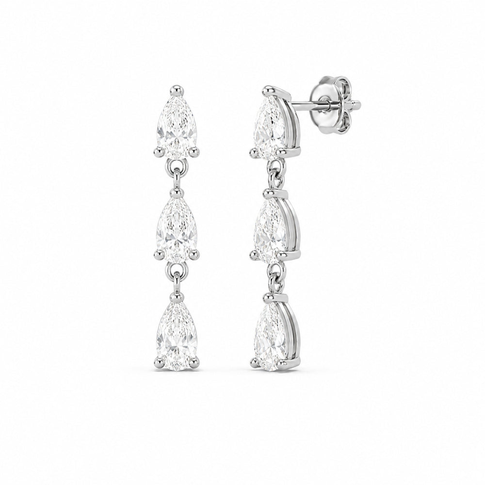 Pear Cut Moissanite Three Stone Drop Dangle Earrings