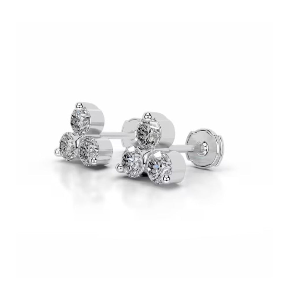 Colorless Moissanite Round Cut Three Stone Stud Earring