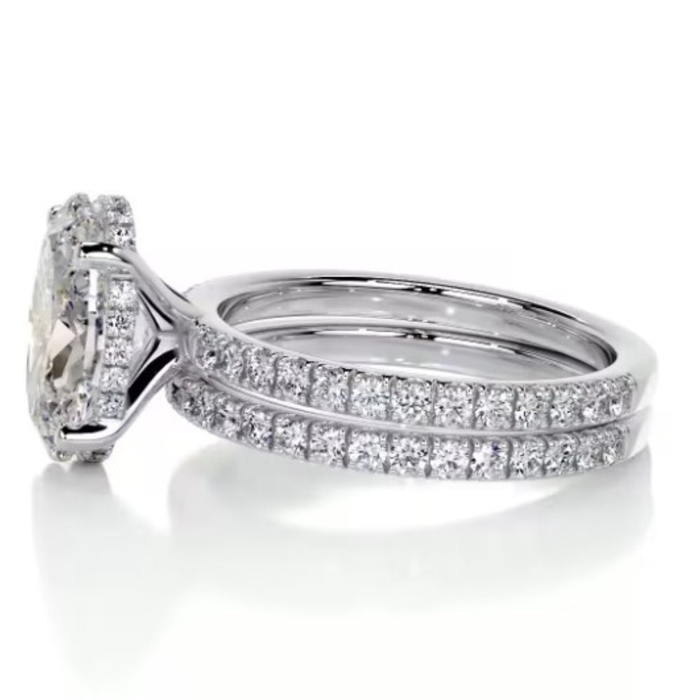 Oval Cut Moissanite Hidden Halo Bridal Ring Set