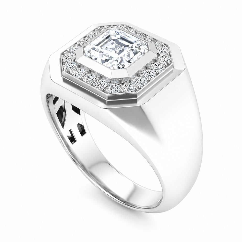 Asscher Cut Halo Style Lab Grown Diamond Engagement Ring