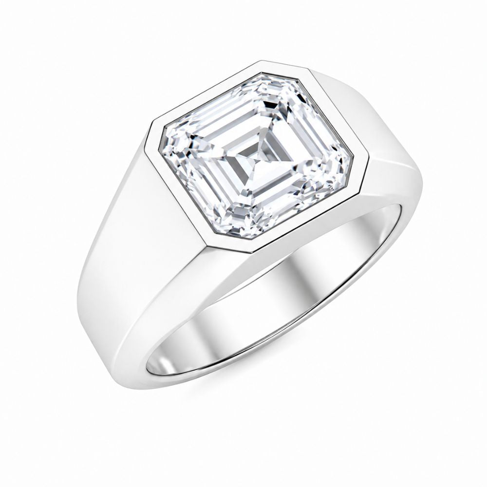 Asscher Cut Lab Grown Diamond Bezel Set Solitaire Engagement Ring