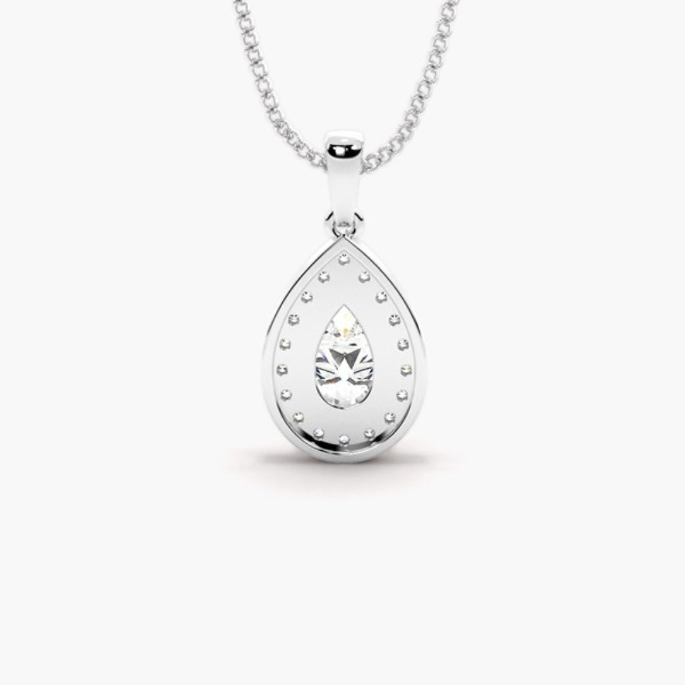 Pear Cut Moissanite Halo Style Pendant