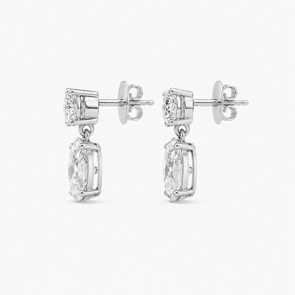 Oval Cut & Round Cut Moissanite 4 Prong Drop Earrings
