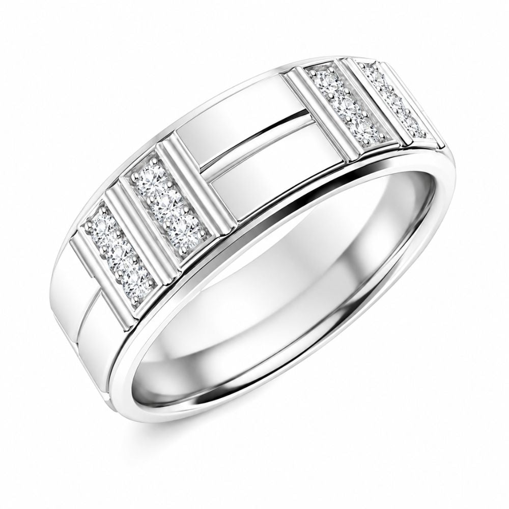Round Cut Lab Grown Diamond Pave Set Wedding Band For Men