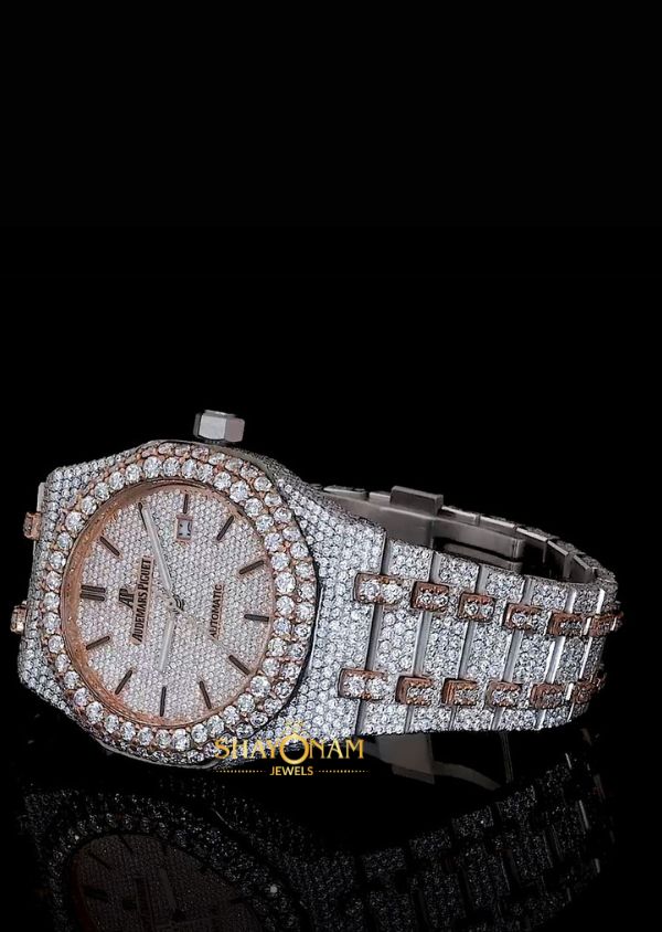 Dual Tone Moissanite  Diamond Iced Out Automatic Movement Luxury Watch For Men's