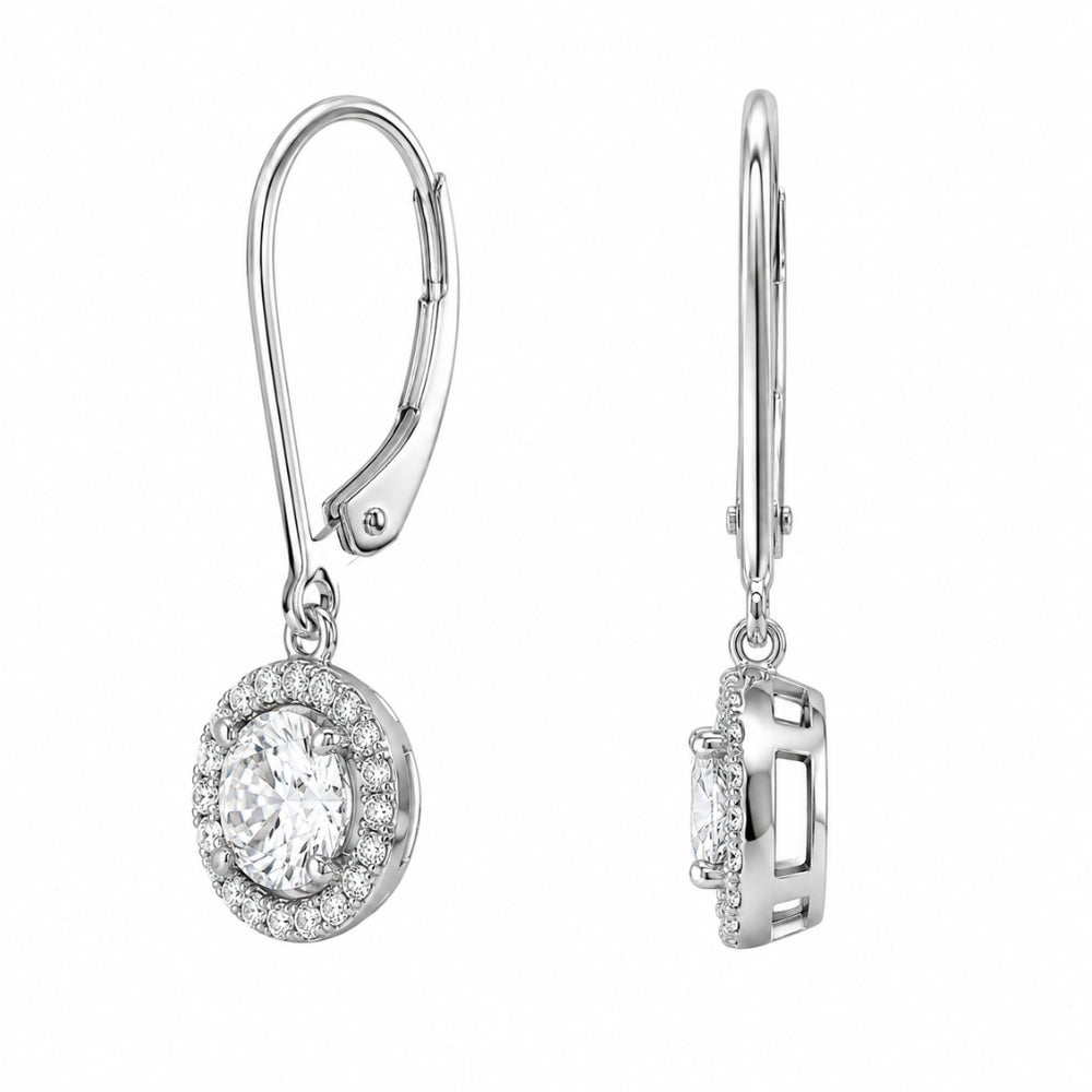 Round Cut Moissanite Halo Style Women's Drop Dangle Earrings