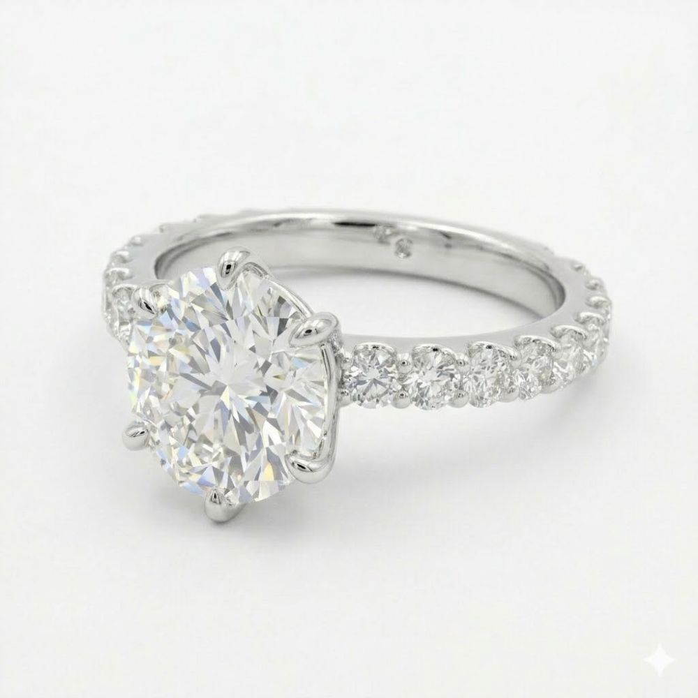 Round Cut Pave Set Lab Grown Diamond Engagement Ring